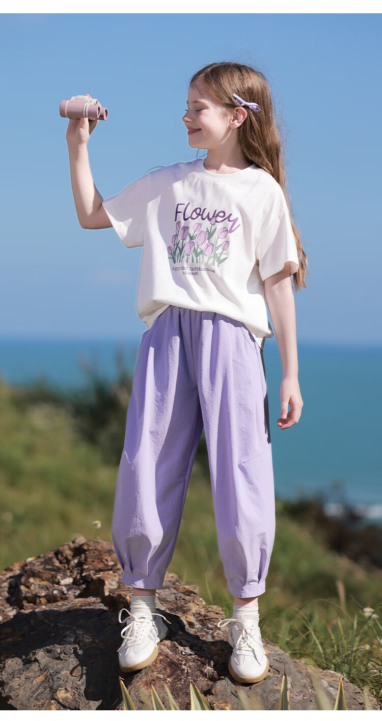 CHANZUIGOU Girls' Printed Summer Set 2026 - Trendy Children's Short Sleeve T-Shirt and Pants Sports Two-Piece Set 17